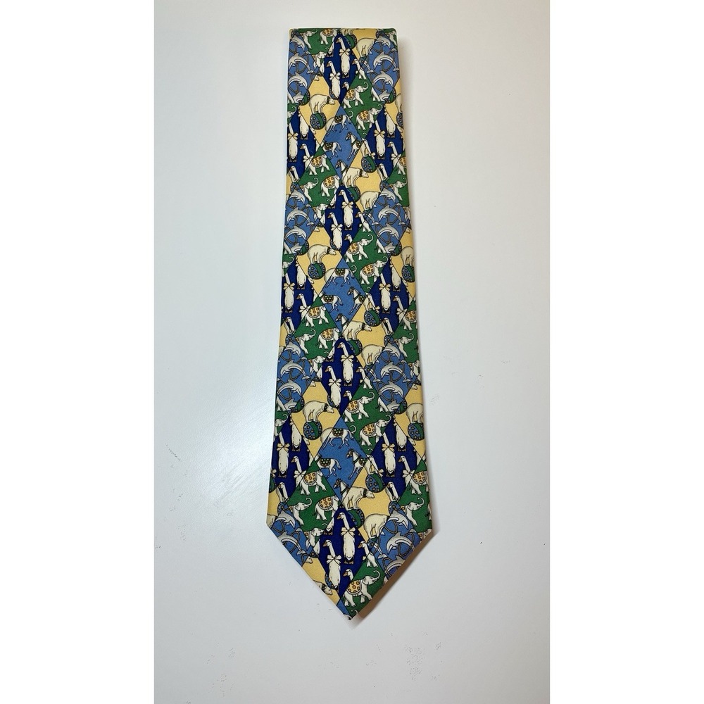 Brooks Brothers Tie Makers Silk Elephant, Goose, Polar Bear Yellow Blue Usa